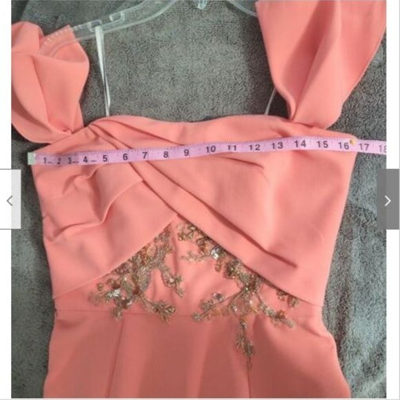 NWT Marchesa Notte Coral Off Shoulder Embellished Crepe Gown Dress 4 - Picture 10 of 11